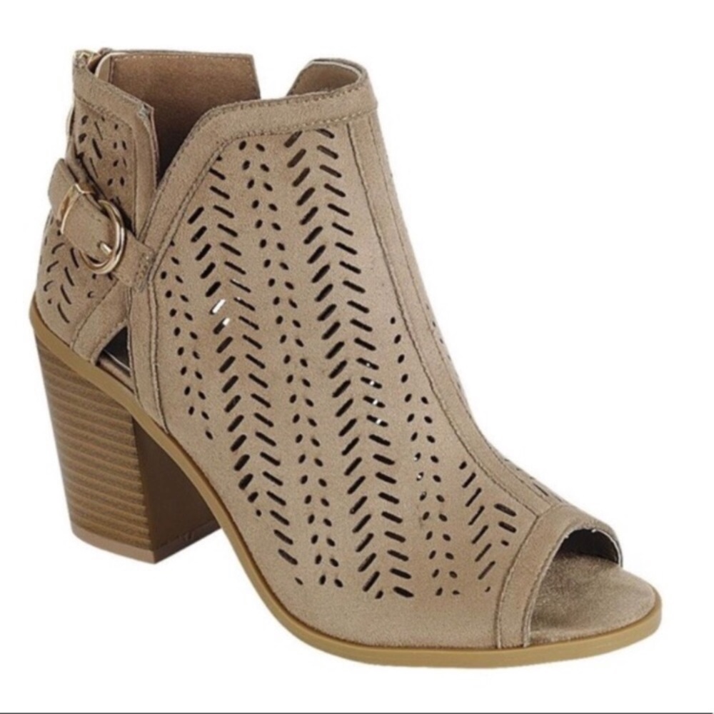 Taupe Laser Cut Ankle Booties - Picture 6 of 6